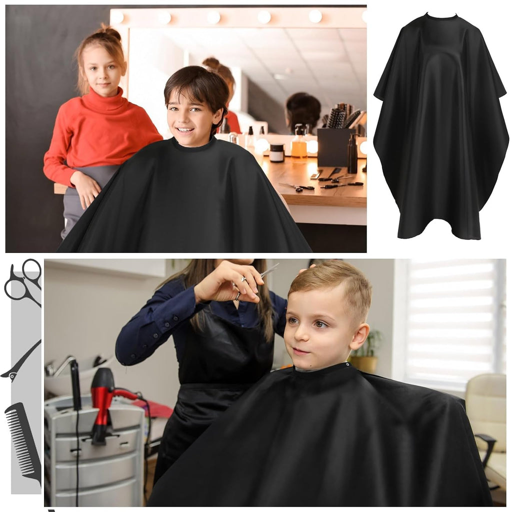 2Pcs Barber Cape, Hair Cutting Cape with Closure Snap for Adults | Professional Black Hairdresser Apron, Watertight