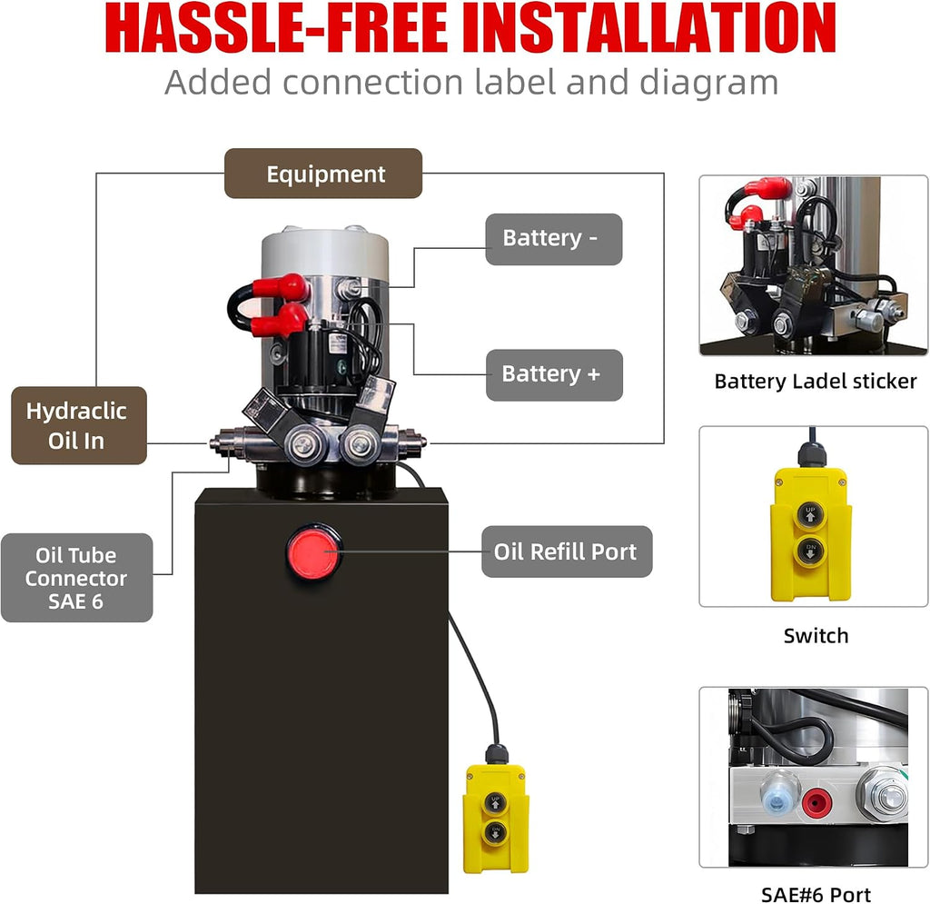 6 Quart Hydraulic Power Unit Double Acting Hydraulic Pump for Dump Trailer