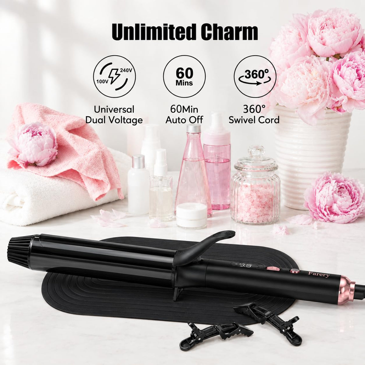 1 1/2 Inch Extra Long Barrel Ceramic Curling Iron for Glamour Waves