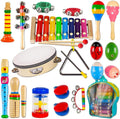 Kids Musical Instruments, INLAIER Toddler Wooden Percussion Instruments Tambourine Xylophone Toys for Kids Children