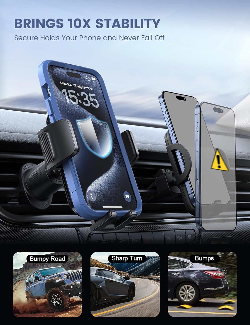 2026 Wider Clamp & Metal Hook Car Phone Holder Vent [Thick Cases Friendly] Phone Holders for Your Car Mount