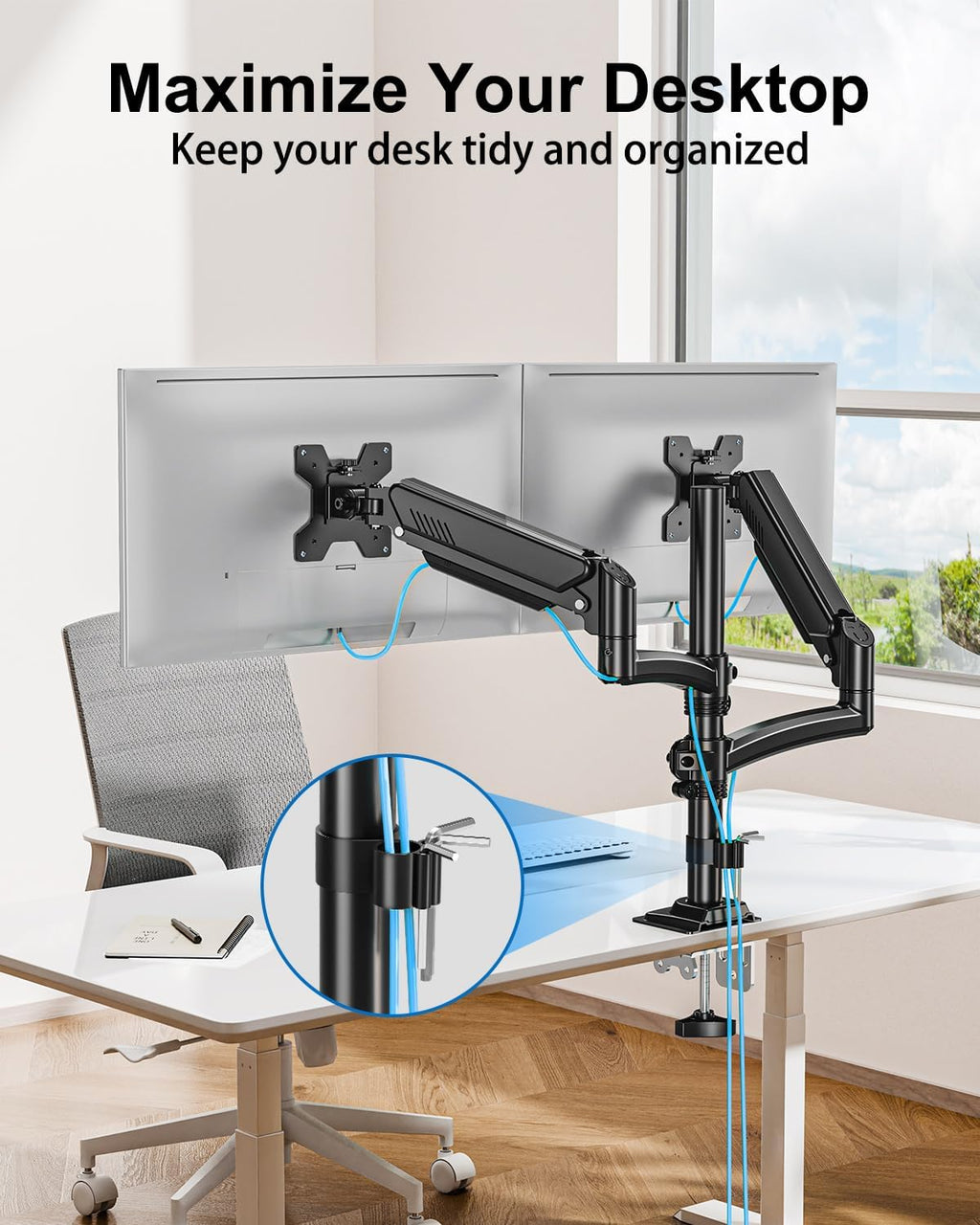 Dual Monitor Stand for Computer Screen up to 32", Holds 22 lbs Each | Taller Monitor Arms Desk Mount, Height