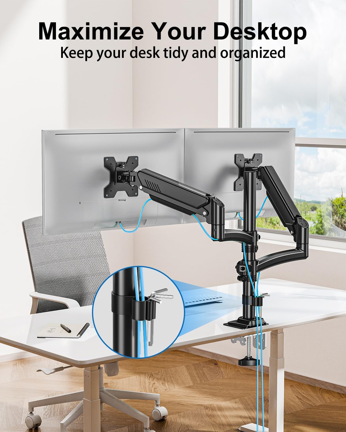 Dual Monitor Stand for Computer Screen up to 32", Holds 22 lbs Each | Taller Monitor Arms Desk Mount, Height