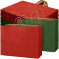 100 Pcs Christmas Gift Bags Red Green Kraft, 16 x 12 x 6 Inch