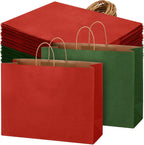 100 Pcs Christmas Gift Bags Red Green Kraft, 16 x 12 x 6 Inch