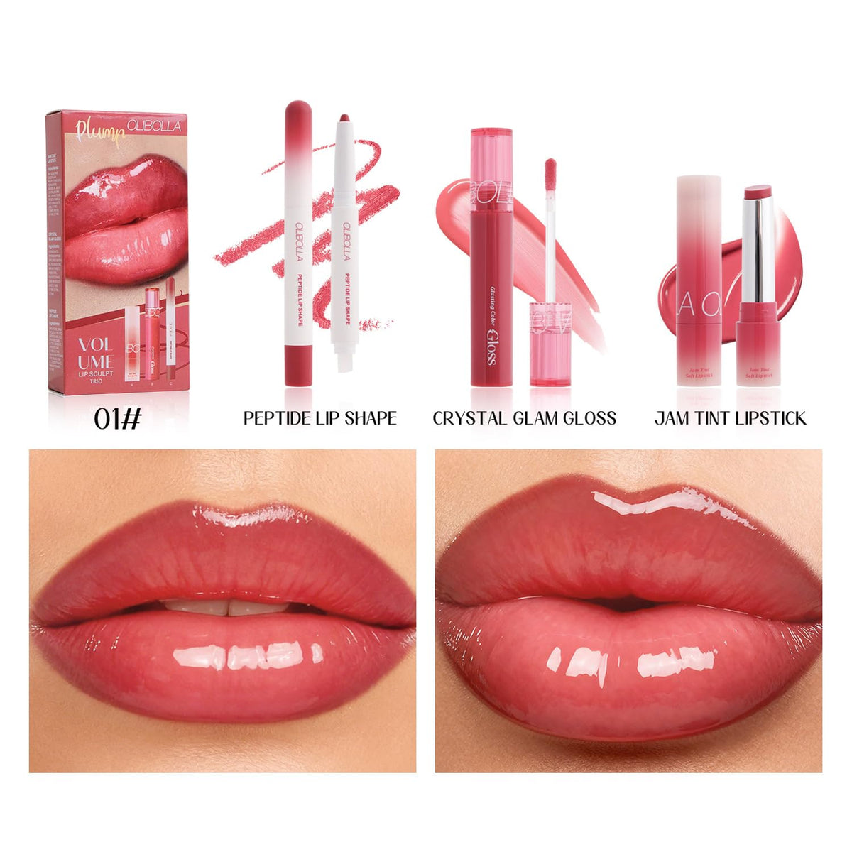 3PCS Glossy Lip Combo Set – Shade with Plumping Gloss, Hydrating Melting Balm & Smooth Lip Liner for Fuller, Defined
