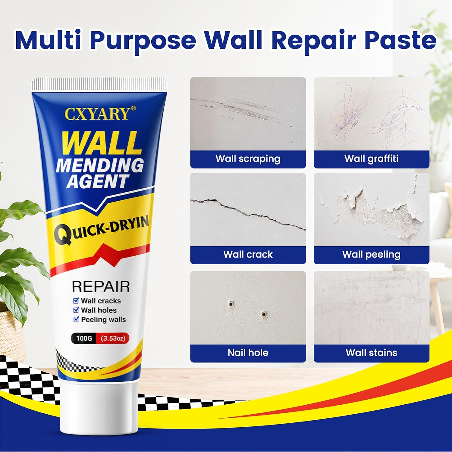 Drywall Repair Kit 3 Tubes,Spackle Wall Repair Paste Kit | 3×100g Putty, White Plaster Drywall Mud for Wall Repair