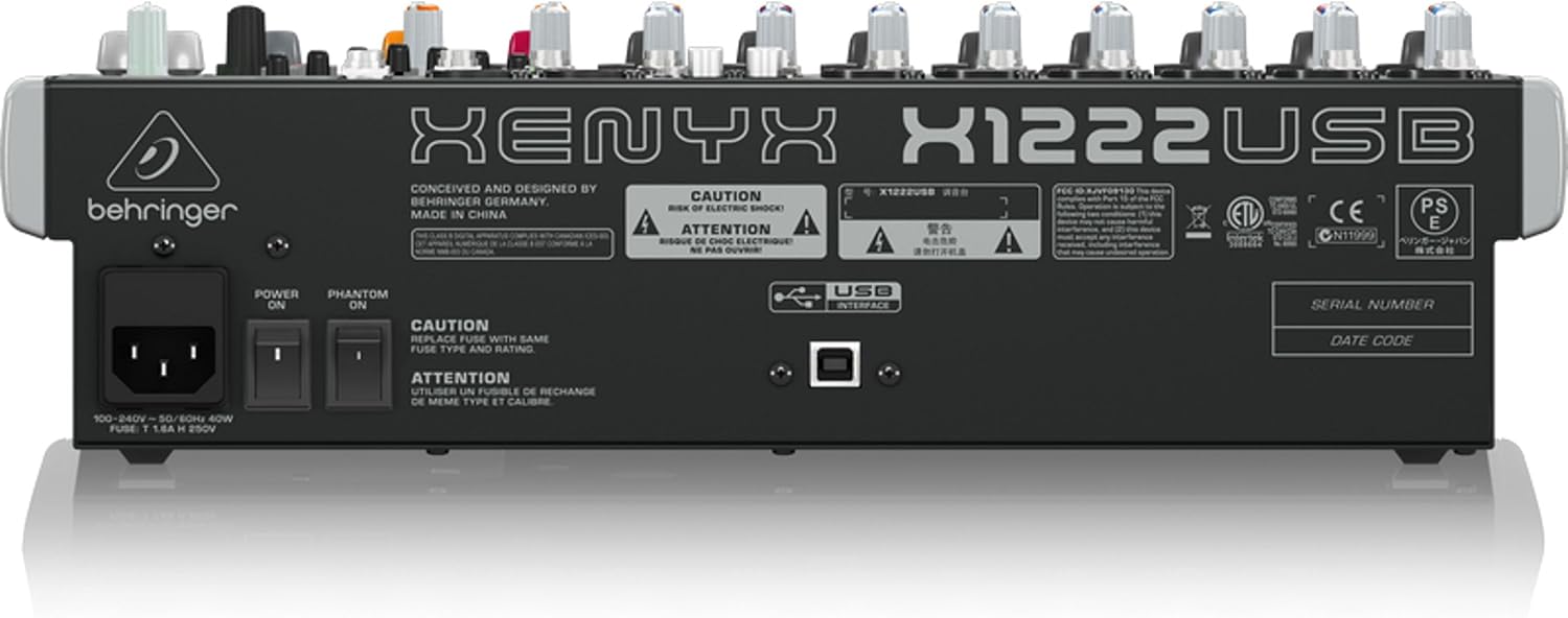 XENYX X1222USB Premium 16-Input 2/2-Bus Mixer with XENYX Mic Preamps and Compressors, British EQ, 24-Bit Multi-FX