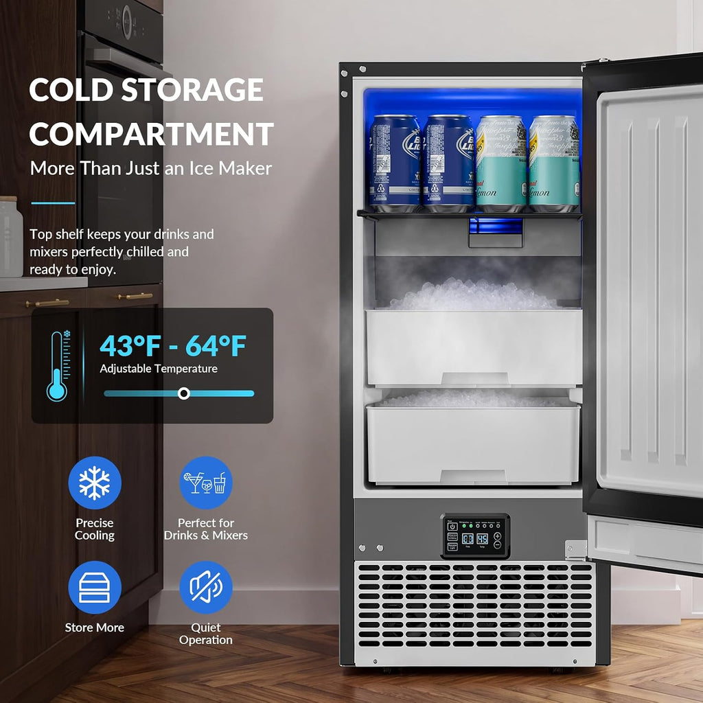 2-in-1 Under Counter Nugget Ice Maker with Beverage Refrigerator