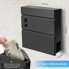 Wall Mount Mailboxes, Locking Modern Drop Mailbox for Outside, Large Capacity Galvanized Steel Post Box with