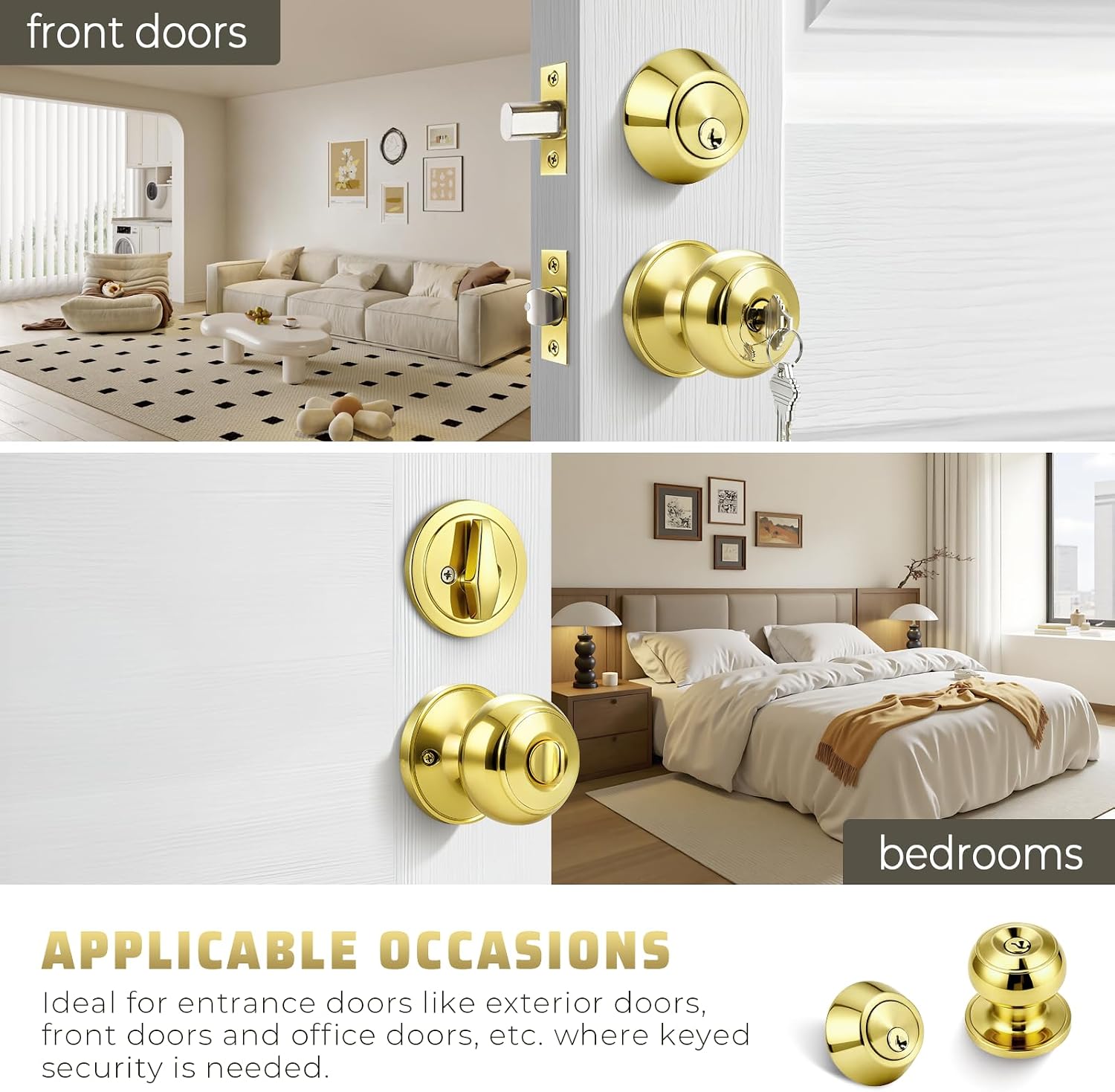 Keyed Entry Door Knob and Single Cylinder Deadbolt Combo Set, Exterior Door Knobs for Entrance and Front Door, Keyed