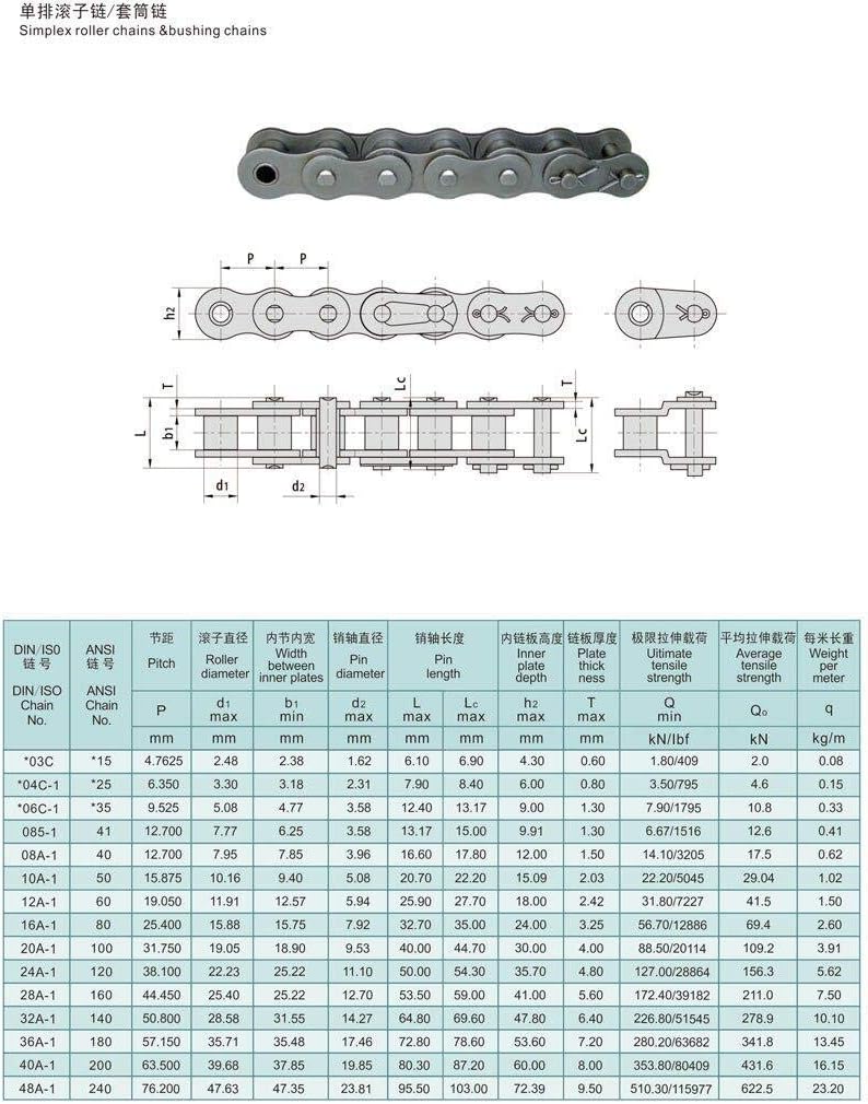 #35 Roller Chain - 4 Feet Carbon Steel Material with 2 Connecting Link Industrial Chain - 128 Links