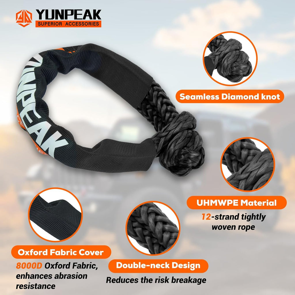 1.26" x30ft Kinetic Recovery Rope 56,000lbs, with 2 Soft Shackles
