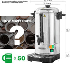 Commercial Coffee Urn 50 Cup/8L Coffee Dispenser with Upgraded Percolator, Double Wall 304 Stainless Steel Hot Water