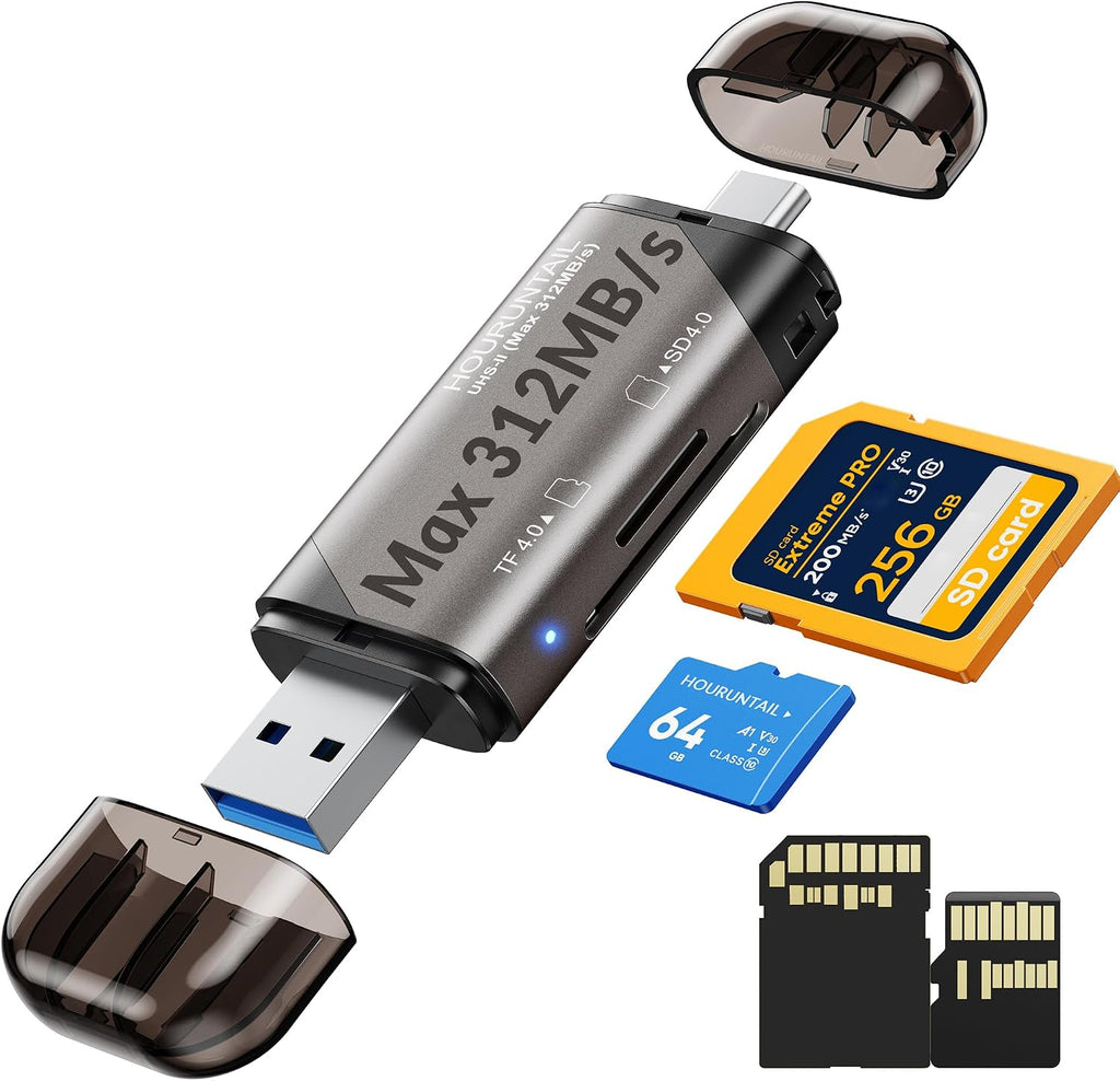 USB Type C SD&TF 4.0 Card Reader, 3.0 3.1 High-Speed UHS-II Dual Slot | External Memory Adapter SDXC, SDHC, MicroSD