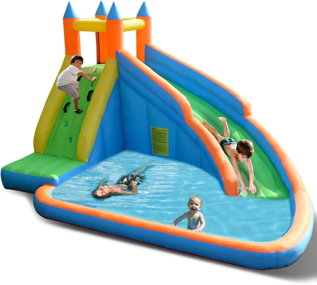 Inflatable Water Slide, Giant Bouncy Water Park Jump Castle Waterslide for Kids Backyard Outdoor Fun with Climbing