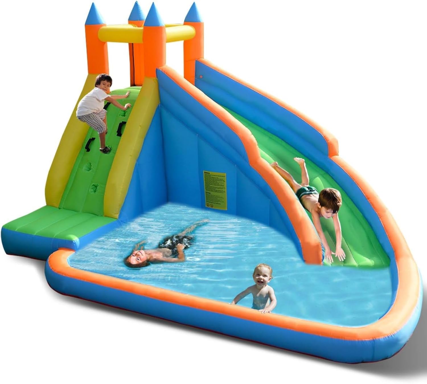 Inflatable Water Slide, Giant Bouncy Water Park Jump Castle Waterslide for Kids Backyard Outdoor Fun with Climbing