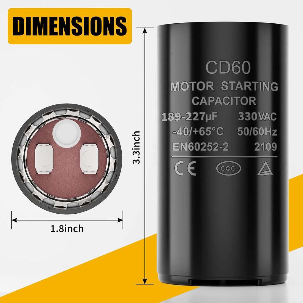 189-227 uf/MFD 330 VAC 50/60 Hz CD60 Round Motor Start Capacitor