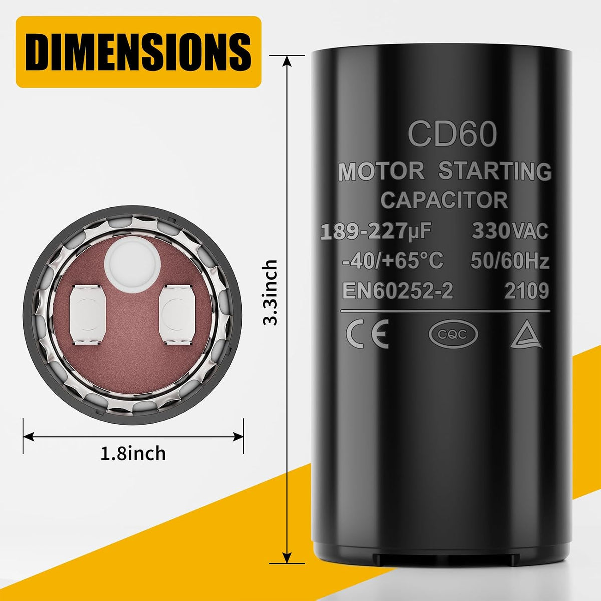 189-227 uf/MFD 330 VAC 50/60 Hz CD60 Round Motor Start Capacitor