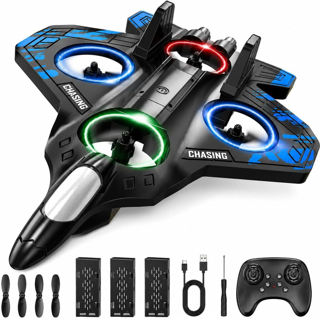 RC Plane for Kids & Adults, Remote Control Airplane Fighter Jet, 3 Batteries, Easy to Fly Foam RC Aircraft with LED