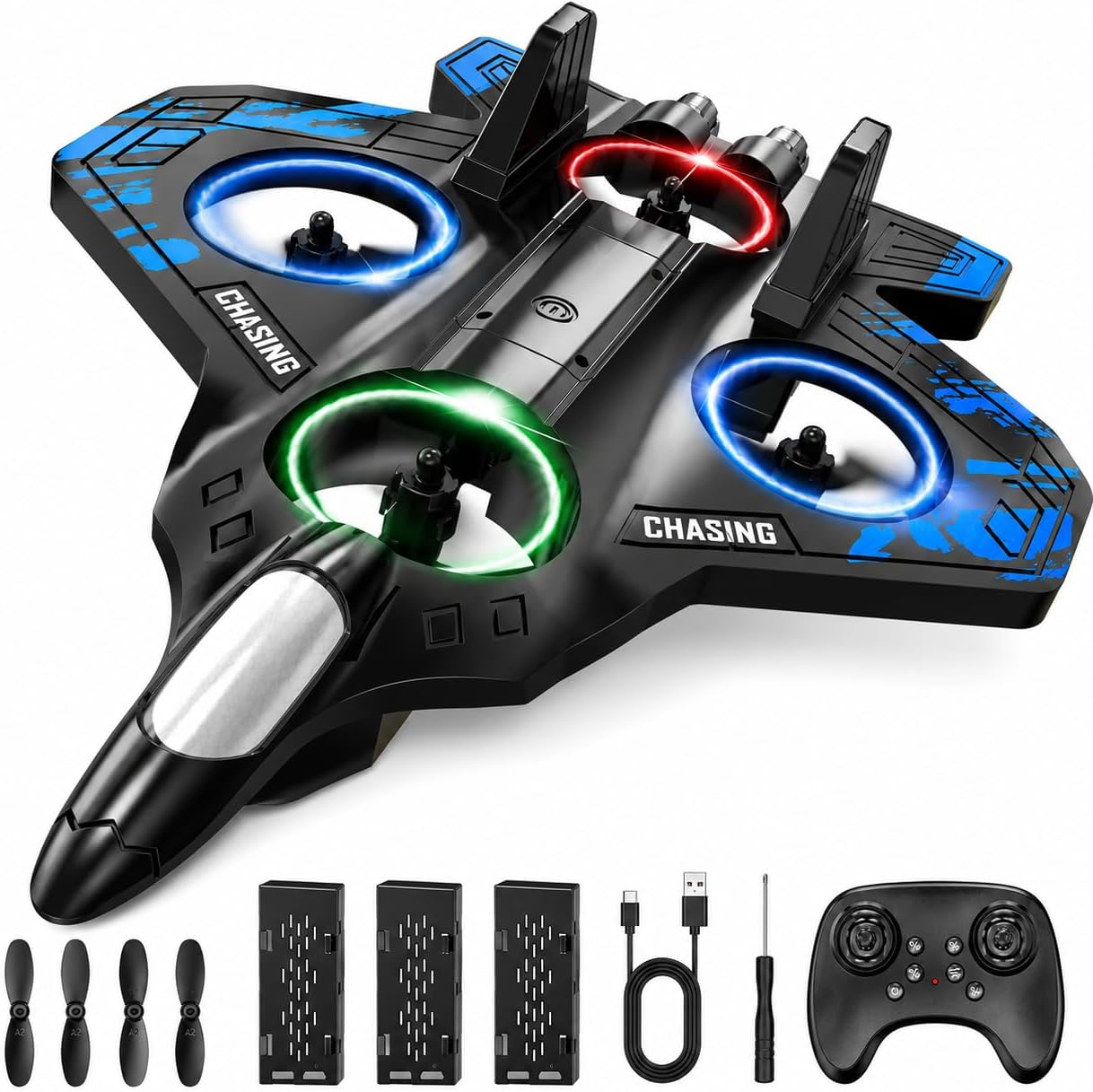 RC Plane for Kids & Adults, Remote Control Airplane Fighter Jet, 3 Batteries, Easy to Fly Foam RC Aircraft with LED