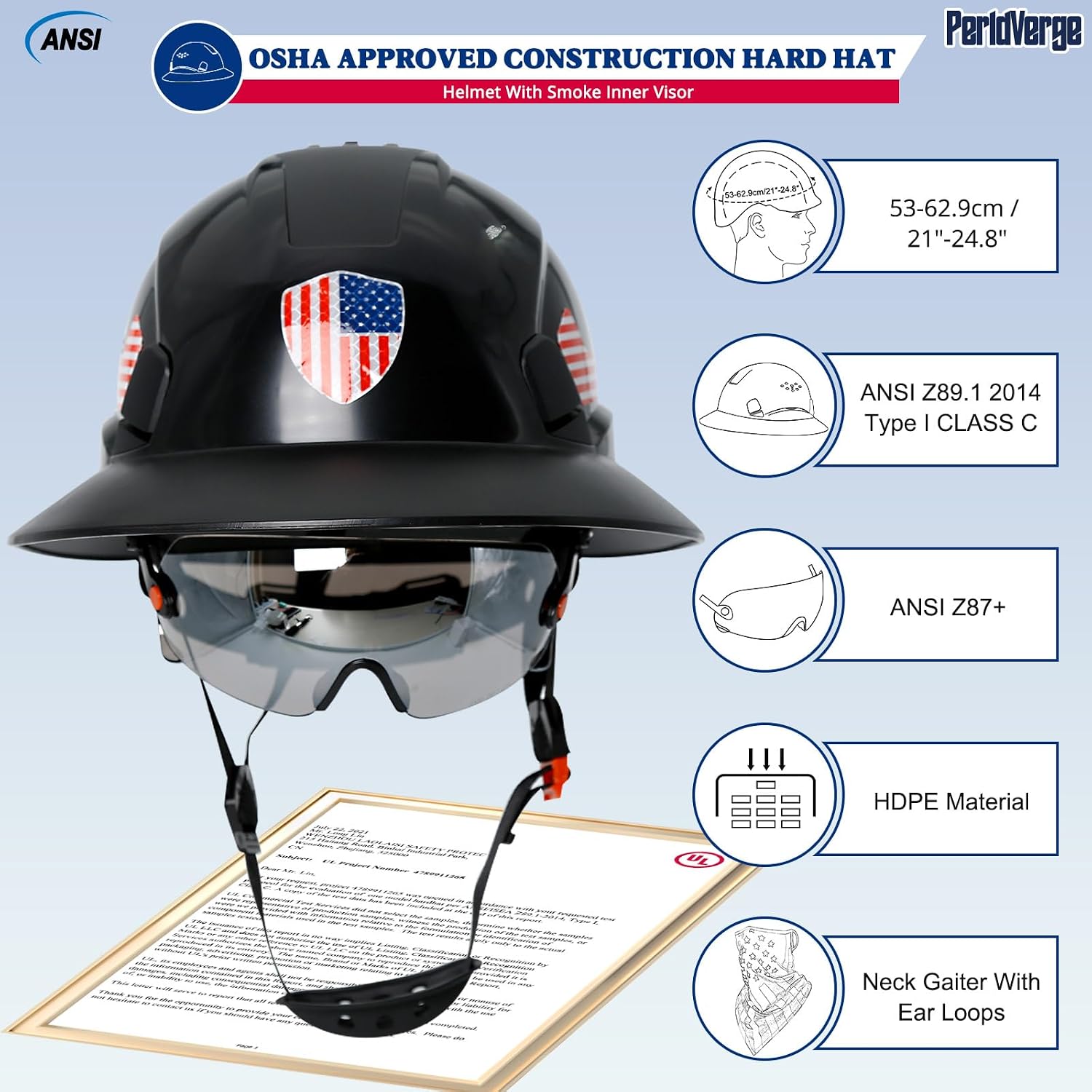 Full Brim Hard Hats Construction OSHA Approved with Visor-Construction Worker Helmet with Neck Gaiter with Ear