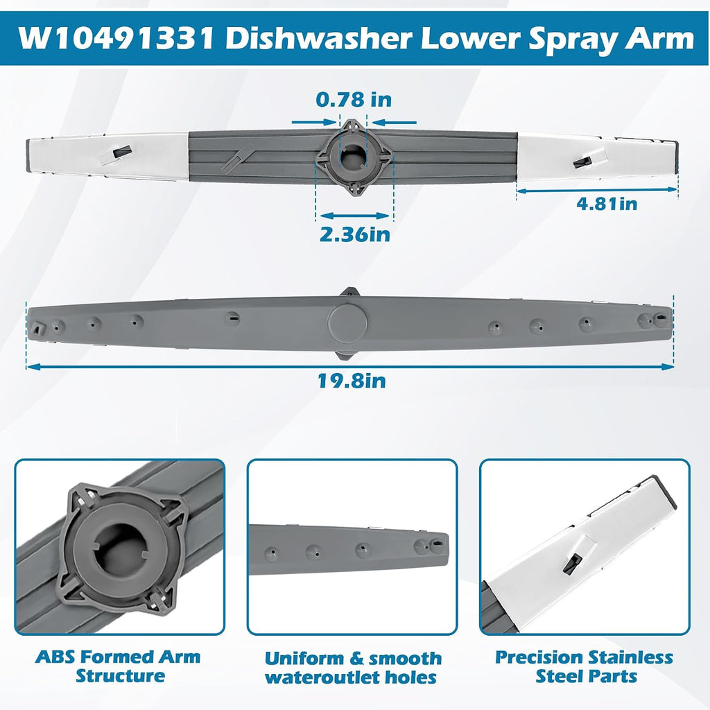 WPW10491331 Dishwasher Lower Spray Arm for Whirlpool Amana Maytag Admiral