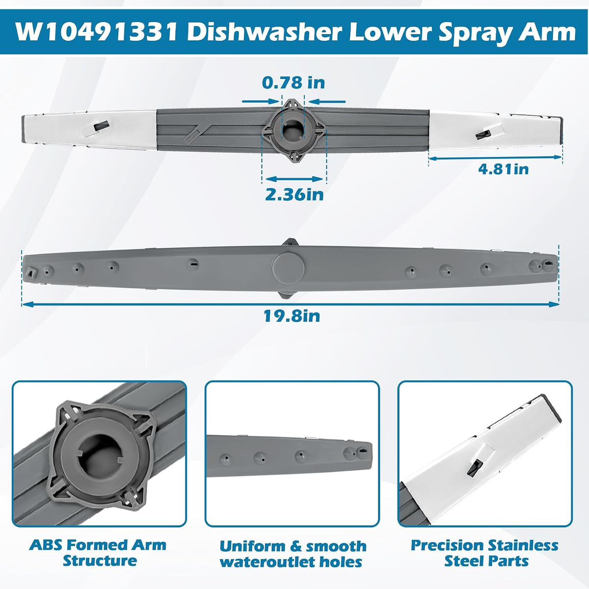 WPW10491331 Dishwasher Lower Spray Arm for Whirlpool Amana Maytag Admiral