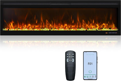 OxharkFlame 60in WiFi Electric Fireplace Insert Recessed WallMounted Heater | Smart Electric Fireplace Realistic