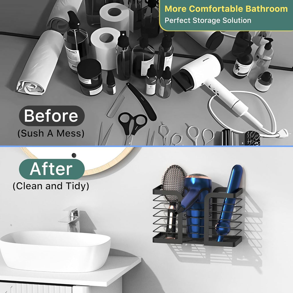 Hair Dryer Holder - Hair Tool Organizer 3-in-1 Blow Dryer Holder Adjustable Height, Bathroom Organizer Wall