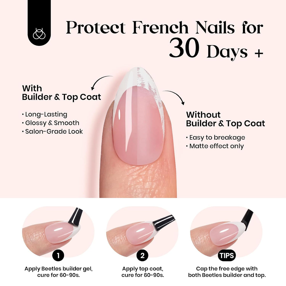 Beetles French Tips Press On Nails- 224 Pcs Short Squoval Nails, Brown