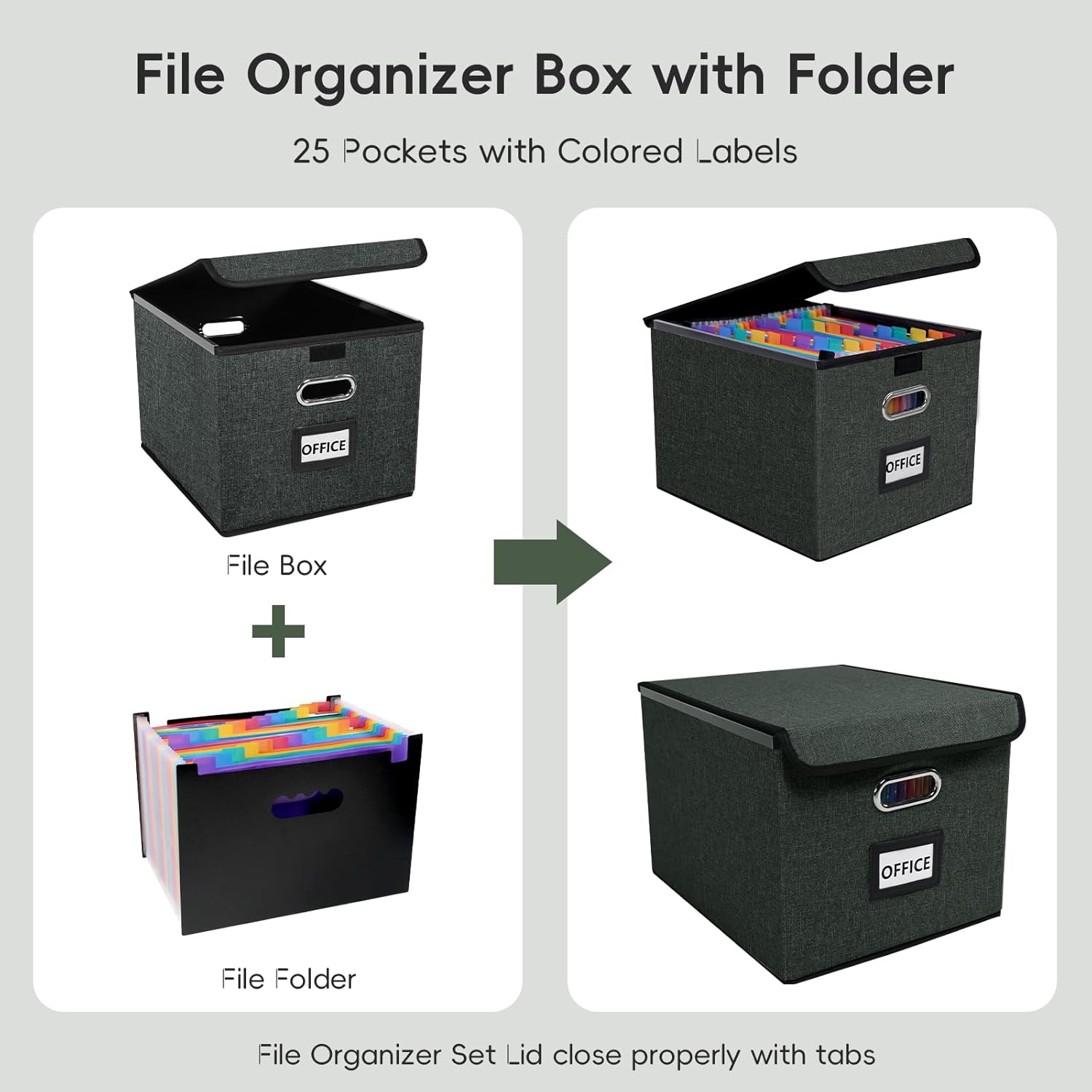 File Organizer Box with 25-Pocket Accordion Folder, File Folder & Protective Lid - Document Storage for Home, Office