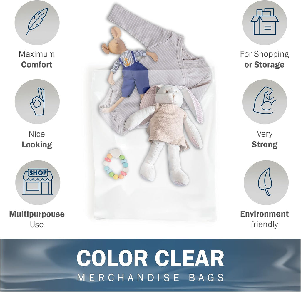 12x18 Clear Plastic Bags, Medium, Glossy Finish, 2 Mil Thick, 100 Pack