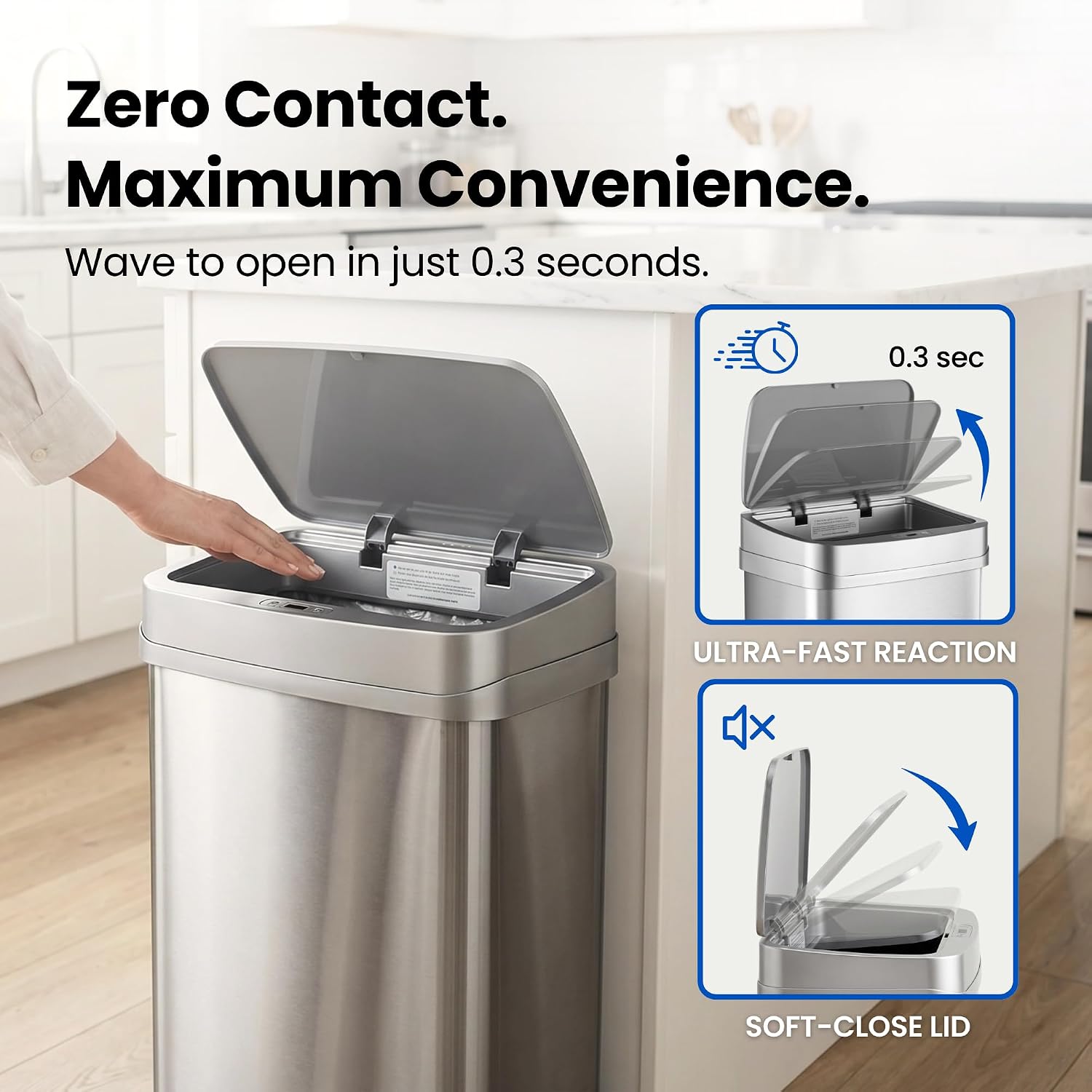 13 Gallon Odor Neutralizing Smart Trash Can, UV + Ozone Dual Purification, Odor Control Motion Sensor Garbage Bin