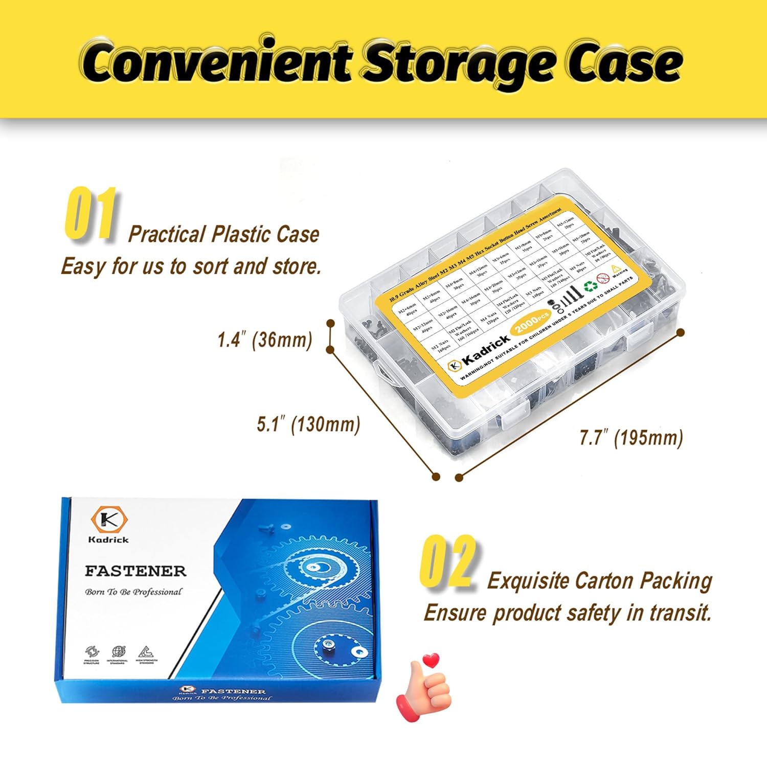 Metric Screw Assortment, 2000PCS Metric Bolt Assortment Kit M2 M3 M4 M5 Machine Screws with Lock & Flat Washers