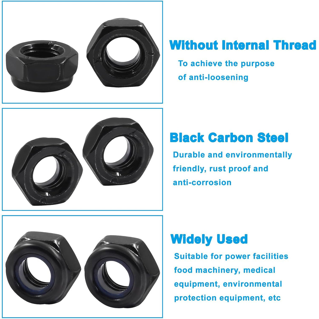 Hitefu M8 x 1.25mm Hex Lock Nuts, Black, 25PCS