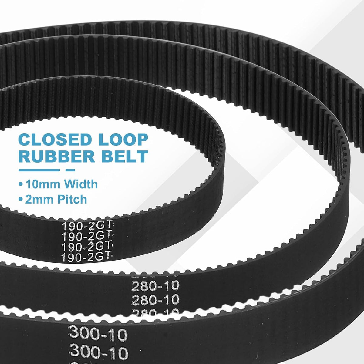 MECCANIXITY 200mm GT-2 Timing Belt 10mm Width 2mm Pitch Black 5pcs