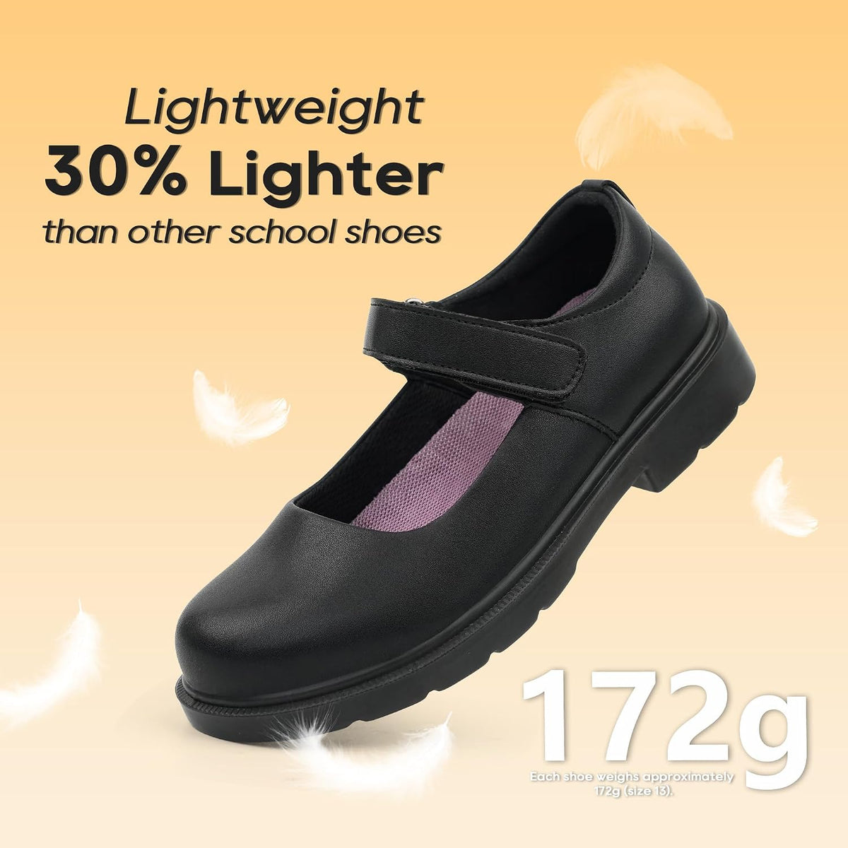 Girls Mary Jane School Dress Shoes Hook Loop Strap Non-Marking Sole for Everyday and Parties