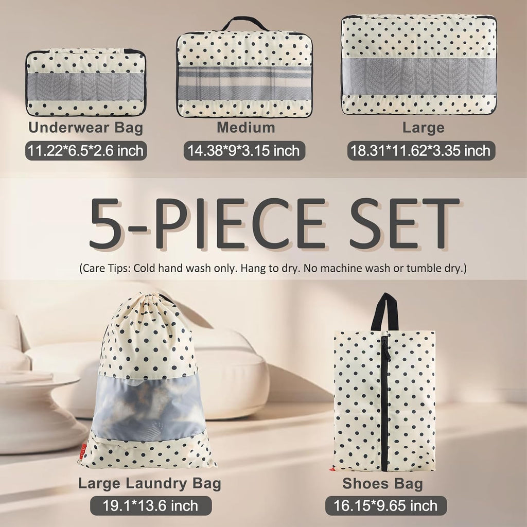 5 Set Packing Cubes for Travel Essentials Ultralight Luggage Packing Organizers with Laundry Bag and Shoe Bag for