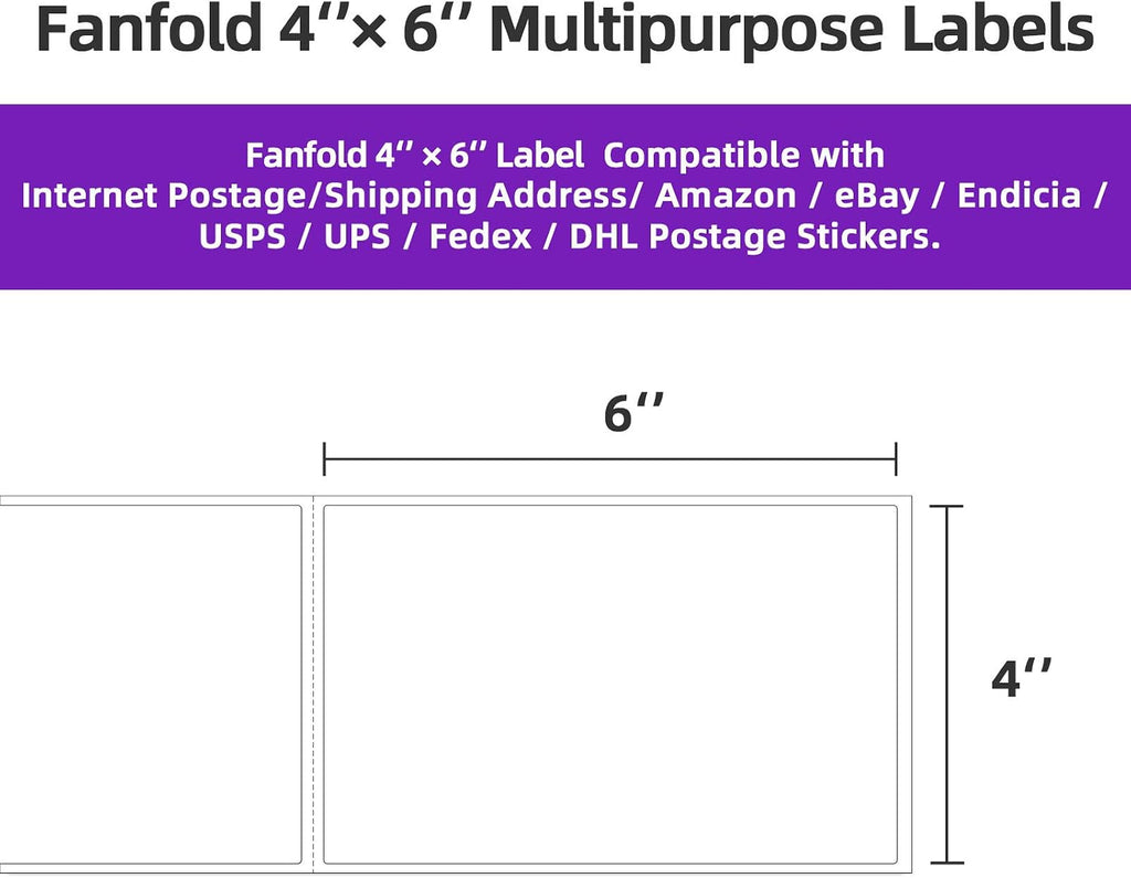 4 Stacks 2000 Labels 4" x 6" Fanfold Direct Thermal Labels, Postage Shipping Labels Paper with Perforated, Strong
