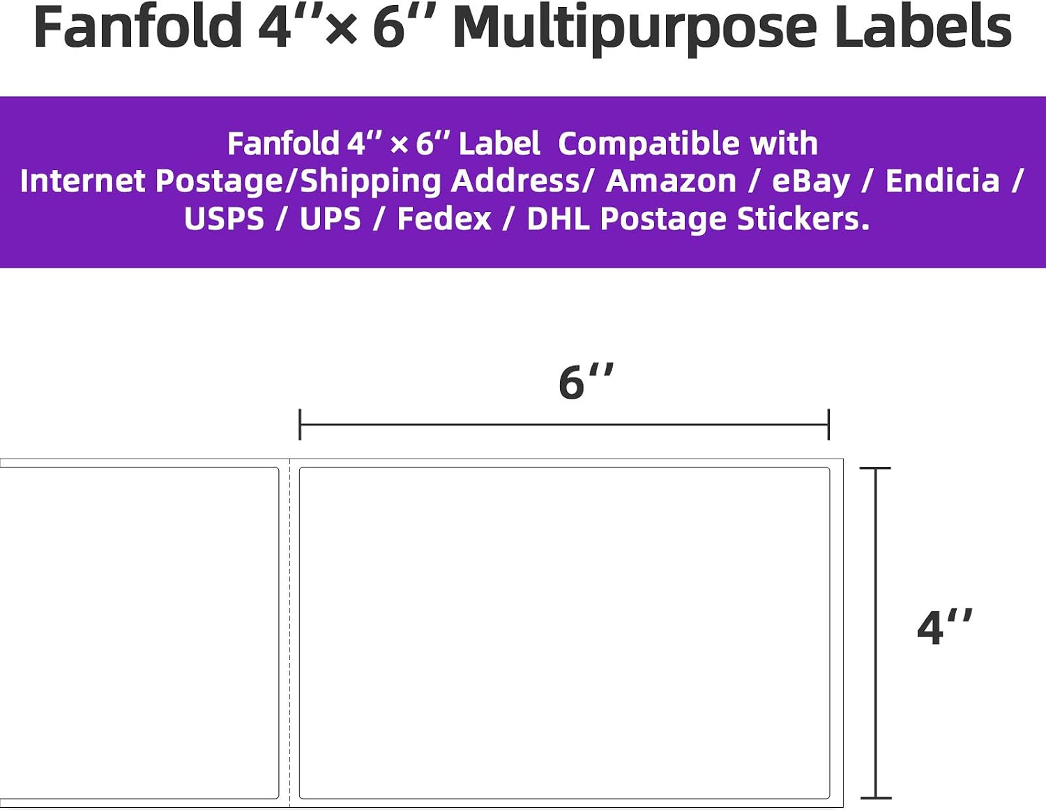 4 Stacks 2000 Labels 4" x 6" Fanfold Direct Thermal Labels, Postage Shipping Labels Paper with Perforated, Strong