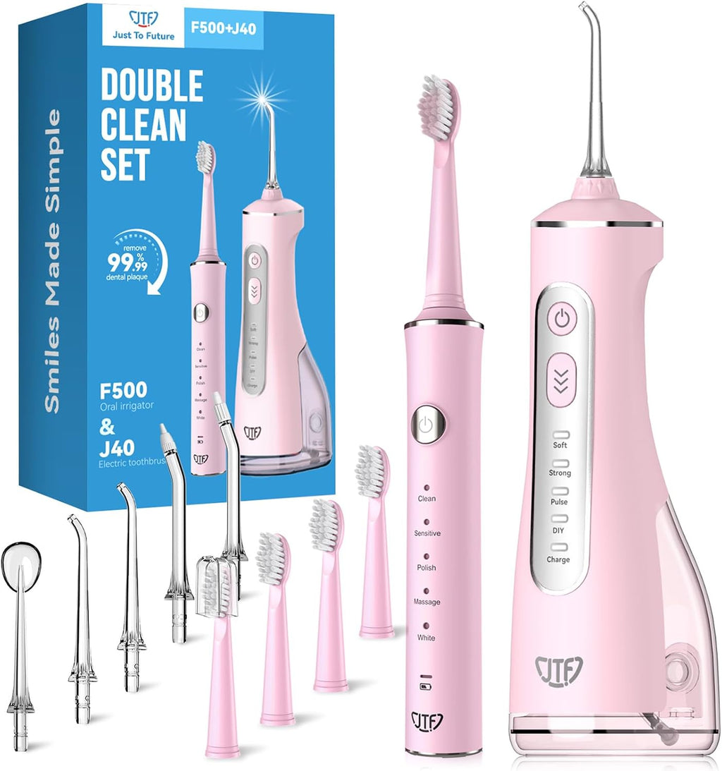 Electric Toothbrush with Water Flosser Combo: 2-in-1 Portable Oral Clean Kit for Effective Yet Gentle Brushing &