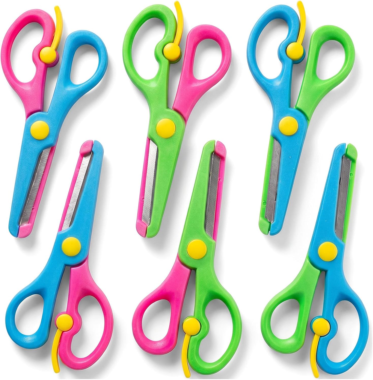 Kids Craft Scissors, 6PCS Blunt Tip Safety Scissors Stocking Stuffer for Toddler, Anti-Pinch Design for Child