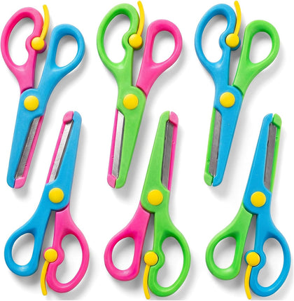 Kids Craft Scissors, 6PCS Blunt Tip Safety Scissors Stocking Stuffer for Toddler, Anti-Pinch Design for Child
