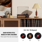 Vinyl Record Player Turntable with Built-in Bluetooth Receiver & 2 Stereo Speakers, 3 Speed 3 Size Portable Retro