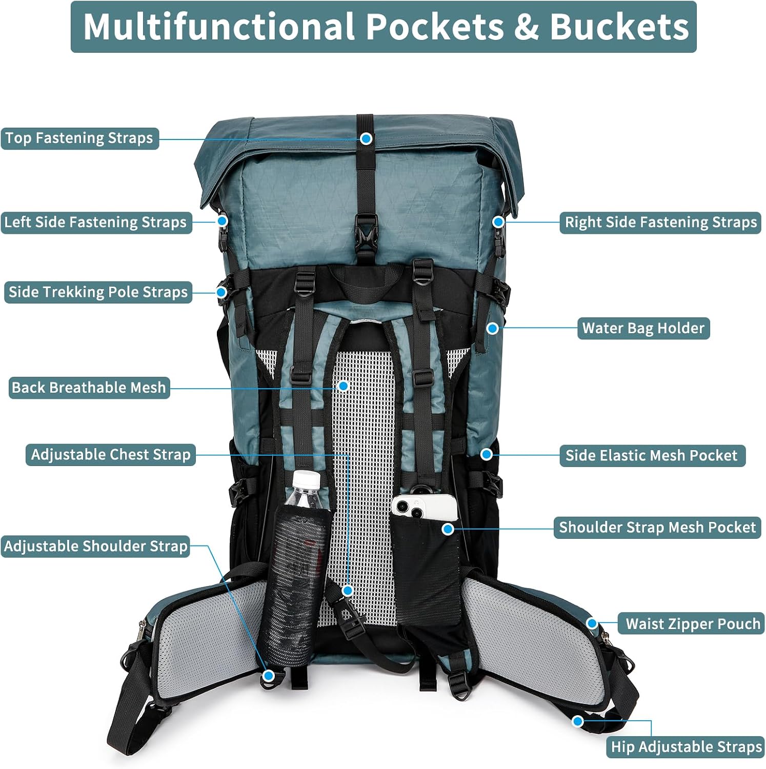 Hiking Backpack,40L to 50L Extra Large Capacity Hiking Bag,Internal Frame Camping Backpack,Upgraded X-PAC Lightweight