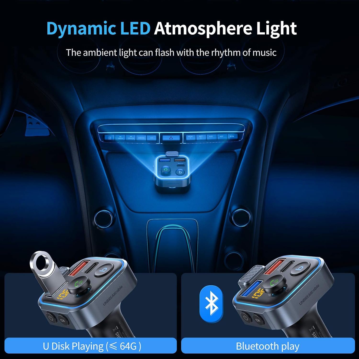 Bluetooth 5.3 FM Transmitter for Car Radio Adapter Charger | PD 20W and QC 3.0 Fast Charge, HiFi Bass Sound, Strong
