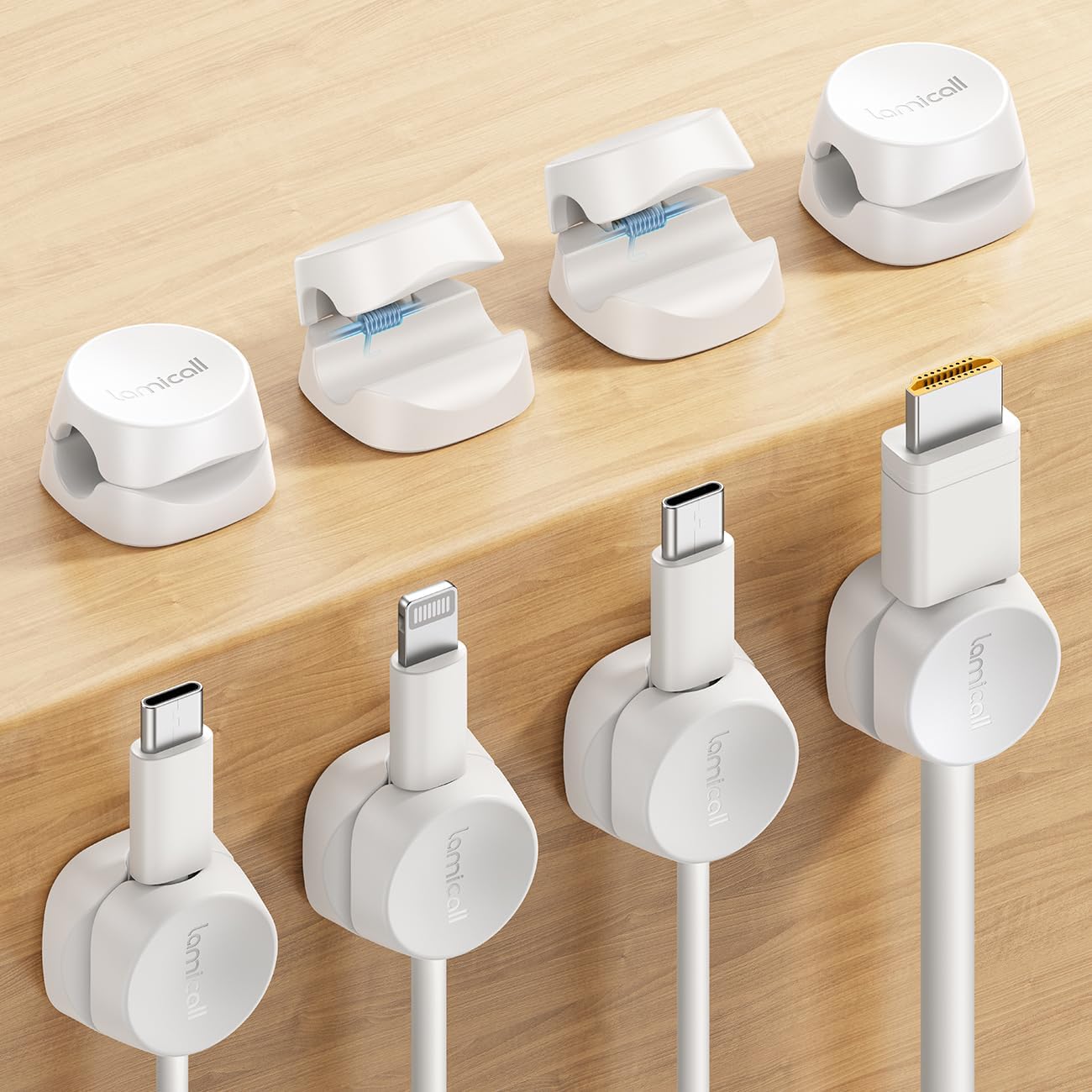 8 Pack Cord Organizer, [1s Lock] Spring Cable Management Clips - Adhesive Phone Cord Holder Clips for Nightstand Desk