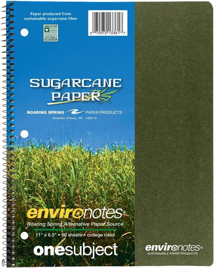 Environotes Recycled One Subject Spiral Notebook, Heavyweight College Ruled BioBased Paper, 11" x 8.5" 70 Sheets