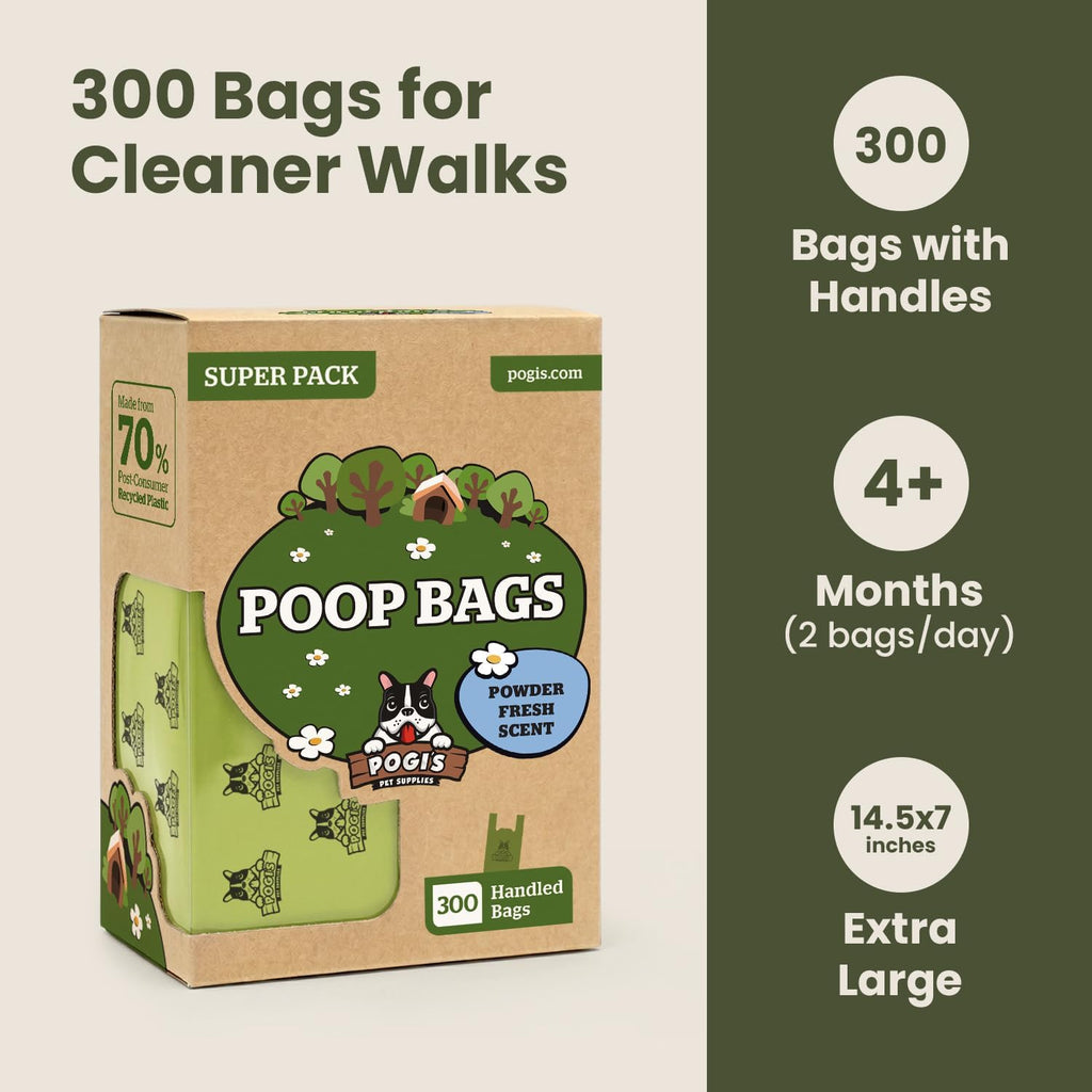 Pogi’s Dog Poop Bags with Handles – Extra-Thick, Leak-Proof, Large, Fresh Scent, 300-Count